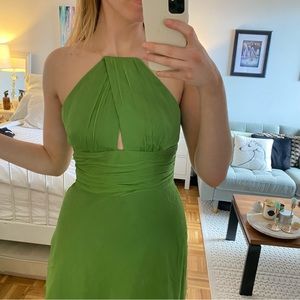 Laundry by Shelli Segal - green and gold silk Grecian halter dress
